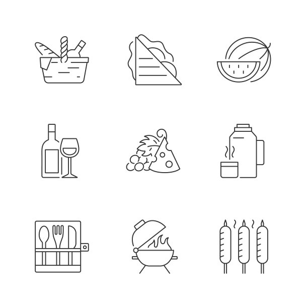 花园派对线性图标集图片下载