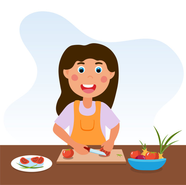 可爱快乐的小朋友正在煮蔬菜图片下载