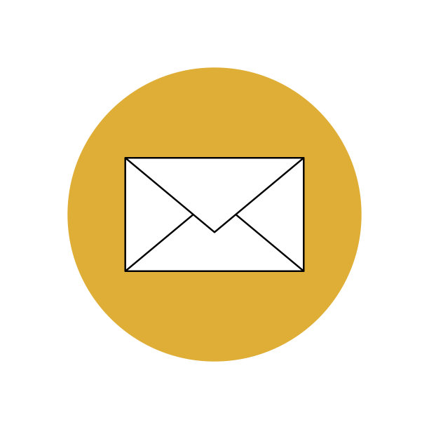 白色信封与黑色轮廓图标在一个黄色的圆圈。特快专递交付。用于网站、应用程序的快速邮政服务符号。未读信。图片下载