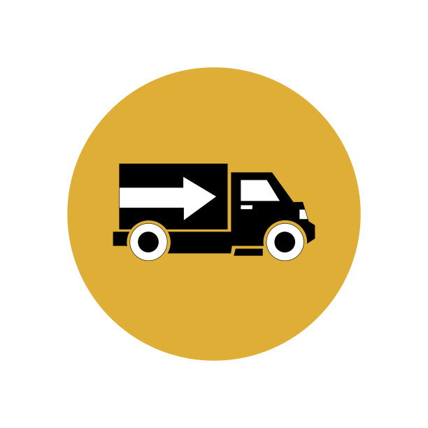 黄色圆圈中的卡车图标。货物的交付和运输。智能手机应用中的用户界面按钮。图片下载