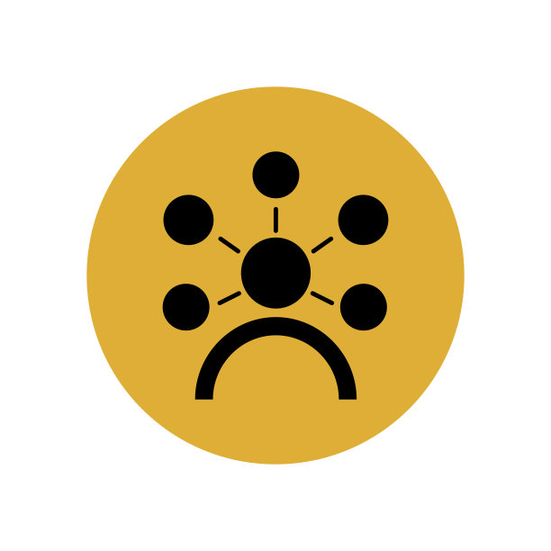 时尚的化身图标在黑色在黄色的圆圈。推荐计划的网站，应用程序，社会网络。智能手机用户界面按钮。图片下载