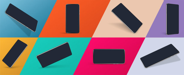 现实的智能手机模型。设备UI，演示模板的UX模型。手机边框与空白显示模板隔离，手机视角不同。3d等距插图手机图片下载