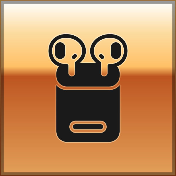 黑色空气耳机盒图标孤立的黄金图片下载