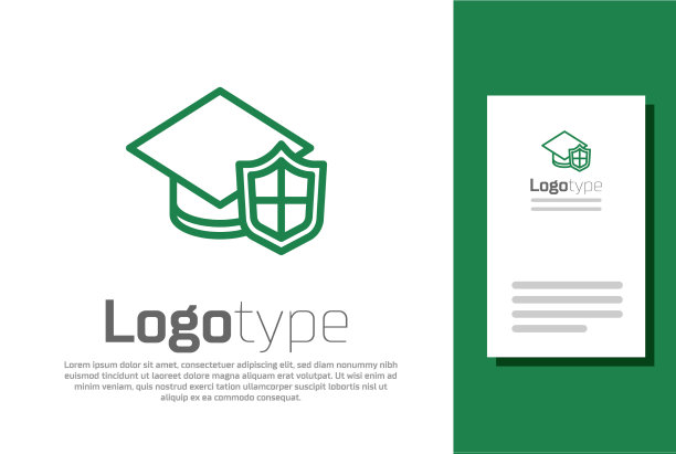 带盾牌图标的绿线毕业帽图片下载