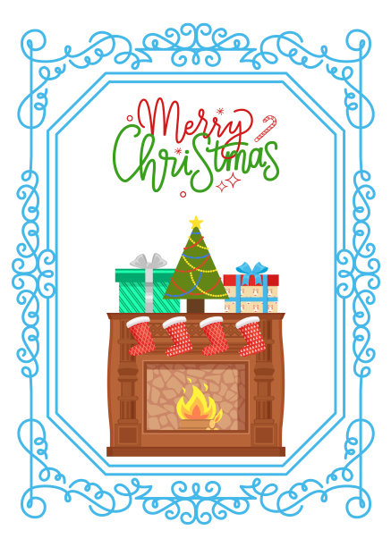 圣诞壁炉和圣诞袜快乐图片下载
