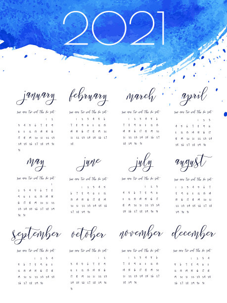 水彩墨水日历模板2021年图片下载