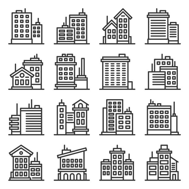 办公楼建筑图标设置为白色图片下载