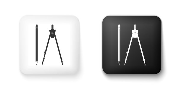 黑白圆规和铅笔图标图片下载