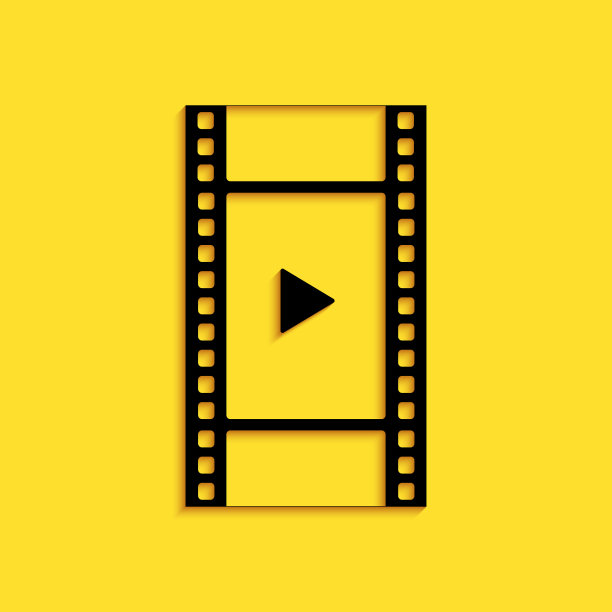 黑色播放视频图标孤立黄色图片下载