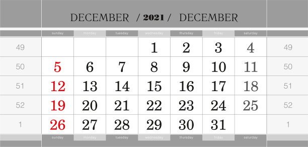 2021年12月季度日历挡墙图片下载