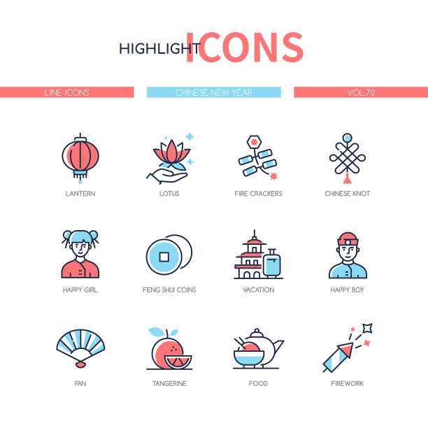 中国新年系列设计风格图标集图片下载
