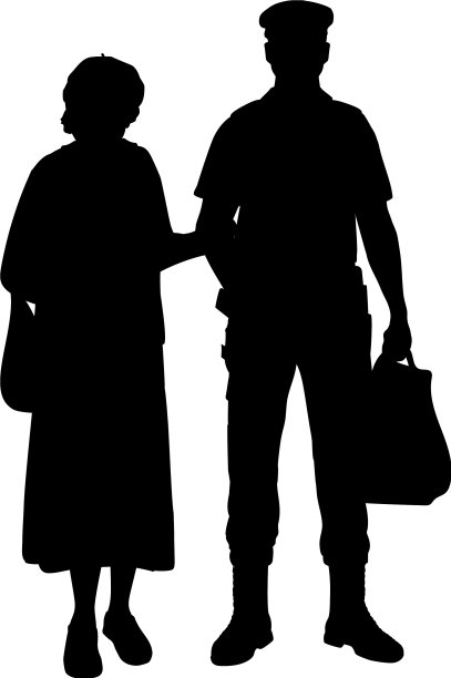 剪影警察帮助祖母图片下载