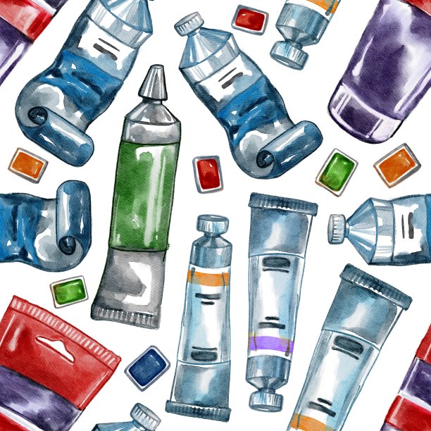 手绘水彩无缝图案艺术材料。管道的油漆。用于商店，市场，艺术，海报，邀请，框架，横幅，背景，目录，印刷，纺织品图片下载