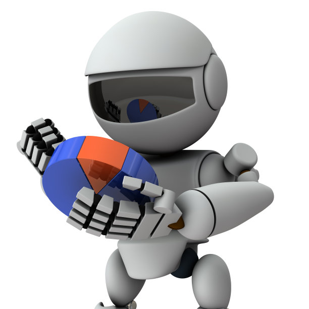 一个人工智能机器人能看图表并思考策略。白色背景。3 d渲染。图片下载