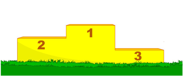 冠军领奖台，阶梯领奖台排名。在户外的草地上。第一名，第二名，第三名。2. 3步骤。体育排行榜平台仪式。矢量图图片下载