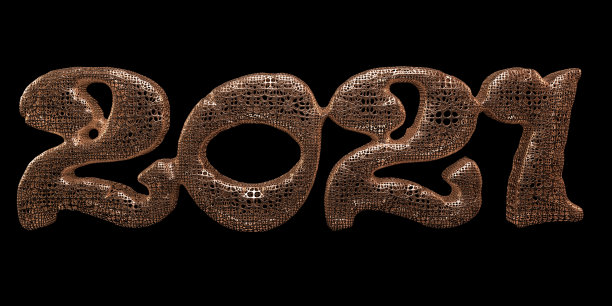 这是一个以黑色背景为背景的黄金立体结构2021年的数字。概念设计。三维渲染图片下载