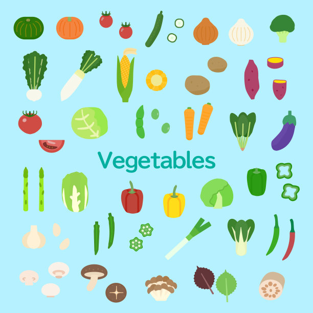 可爱而简单的蔬菜图标设置，平面设计图片下载