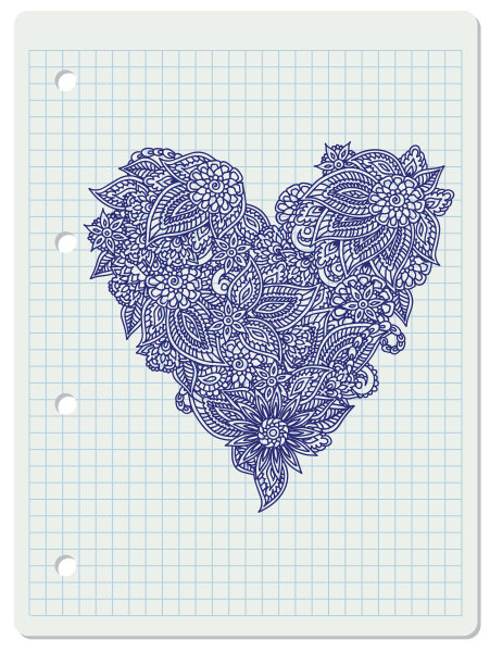 装饰心形的方形学校纸图片下载