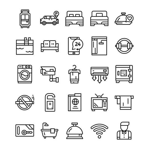 用线条艺术风格设置酒店图标图片下载