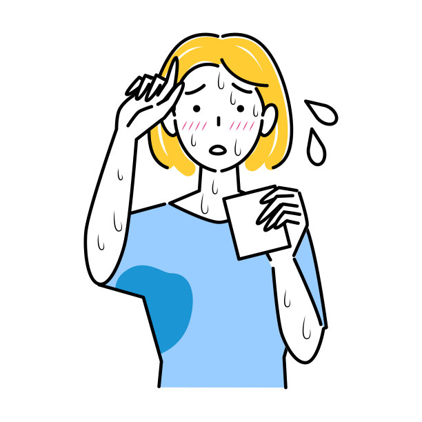 饱受多汗症困扰的女性：手帕擦拭也无法止住的汗水，面部、腋下汗水困扰插画，简约矢量图图片下载