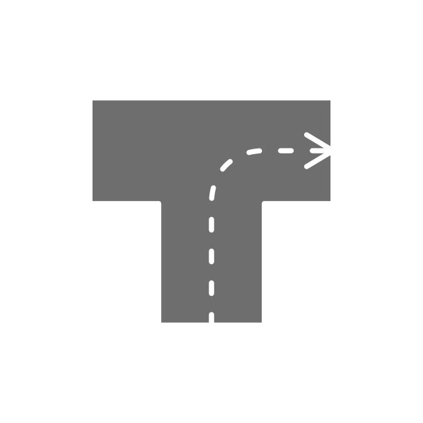 带有方向指示的道路交叉路口右转灰色图标图片下载