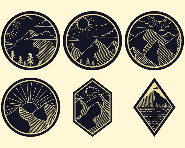 山线艺术贴纸矢量插图图片下载