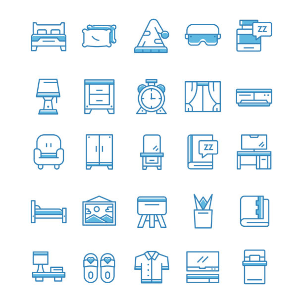 设置蓝色风格的卧室图标图片下载