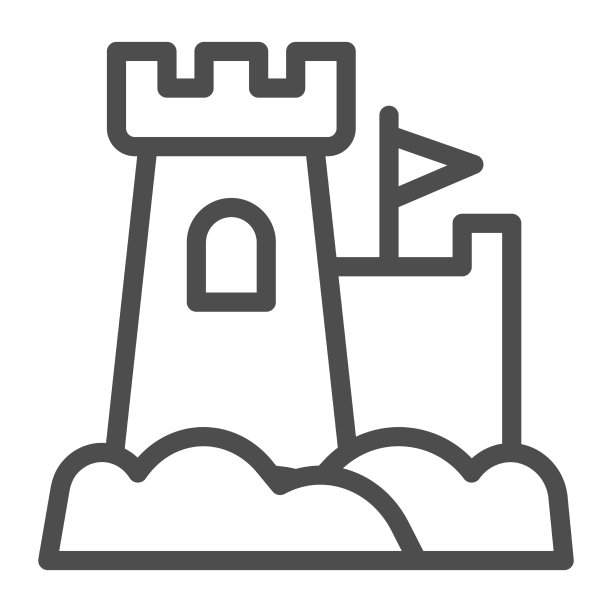 城堡与旗帜线图标水上公园的概念图片下载