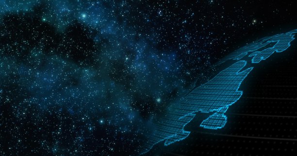 剪辑包含空间，行星，星系，恒星，宇宙，地球。数字地球旋转，概念3d动画社会未来技术抽象商业科学全球网络，广播背景图片下载