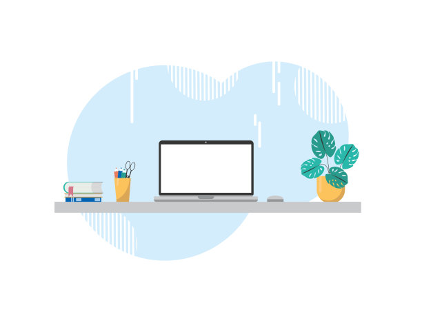 工作场所的笔记本电脑与空白屏幕的桌子上的模型图片下载