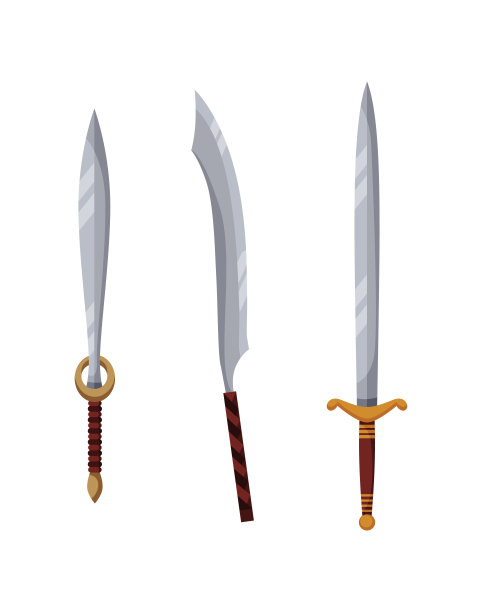 中世纪武器收藏。古代武器，战争和纹章概念。近战武器图标的说明。世界近战武器。符号孤立在白色背景上图片下载