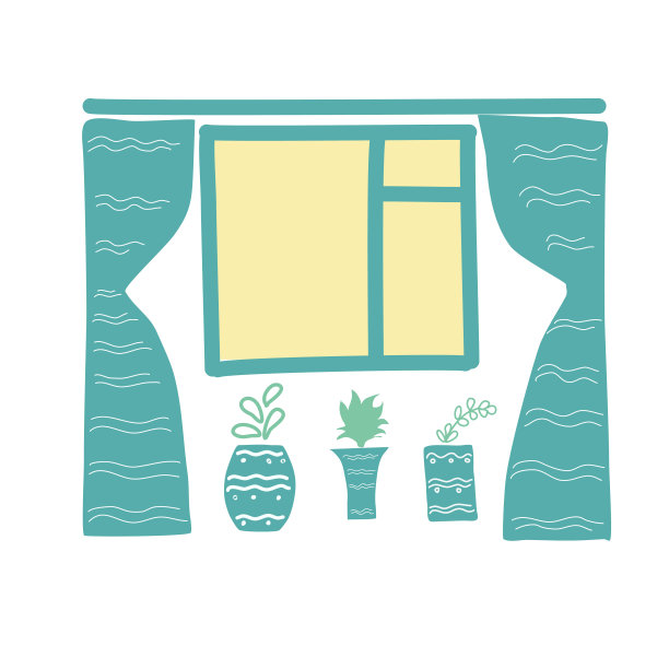 有窗帘和花的房间里的窗户。图片下载