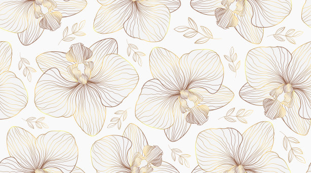 豪华兰花无缝图案背景矢量。金兰线条艺术设计婚礼，背景，壁纸，旗帜，卡片，封面，纹理。矢量图图片下载