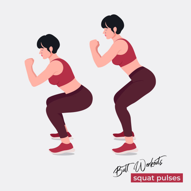 深蹲搏动锻炼，女性健身锻炼，有氧锻炼。矢量插图。图片下载
