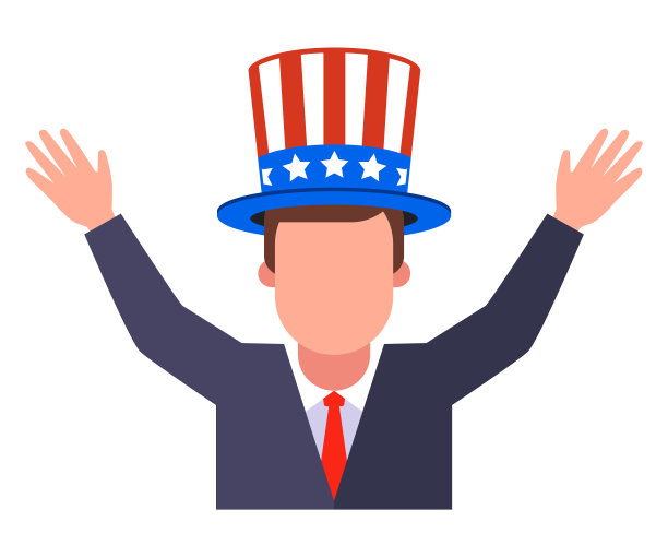 戴着帽子的快乐的美国人，举起双手图片下载