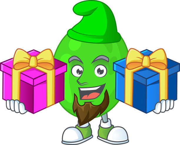 一个快乐的双球菌吉祥物设计与圣诞礼物图片下载
