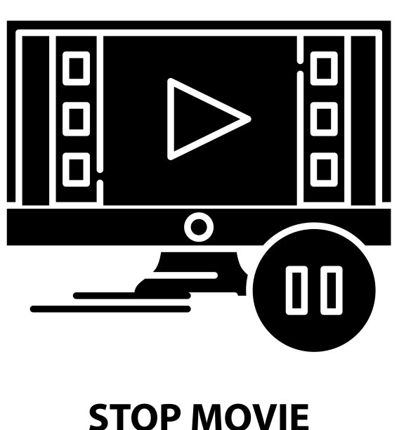 停止电影图标黑色标志与可编辑图片下载