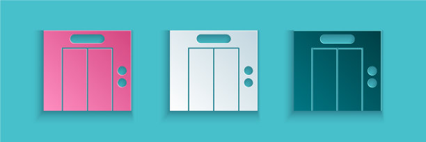 剪纸升降机图标孤立在蓝色背景图片下载