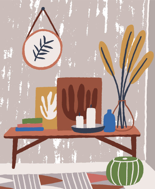 舒适的房间内饰与现代咖啡桌图片下载