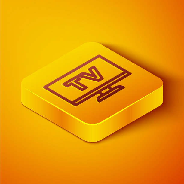 等距线智能电视图标孤立在橙色图片下载