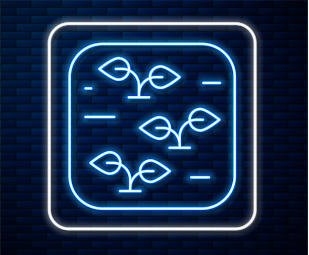 发光的霓虹灯线工厂图标孤立在砖块上图片下载