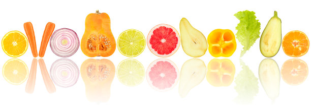 新鲜的水果和蔬菜与光反射图片下载