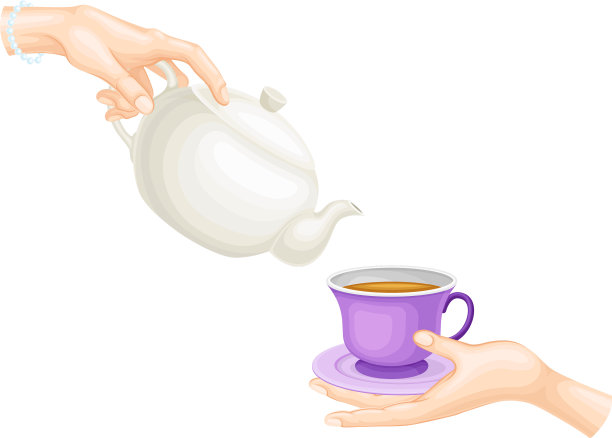 人的手拿着瓷茶壶并倒图片下载