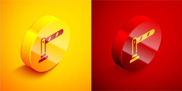 等距铁路屏障图标隔离在橙色上图片下载