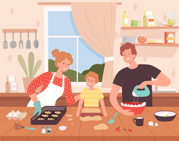 准备食物在厨房卡通背景图片下载