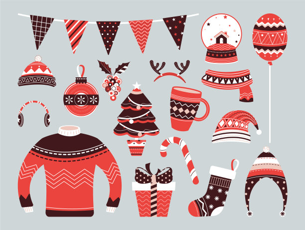 设置圣诞节和新年元素图片下载