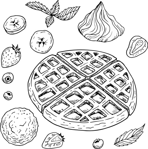 一套早餐或甜点华夫饼图片下载