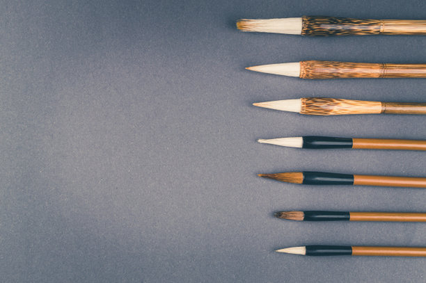 中国传统书写用的毛笔。俯视图素材图片