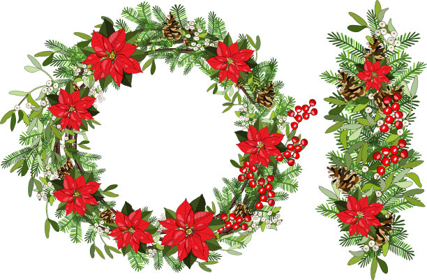 节日花圈孤立在白色背景上图片下载