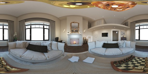 室内球面全景图，3D插图图片下载